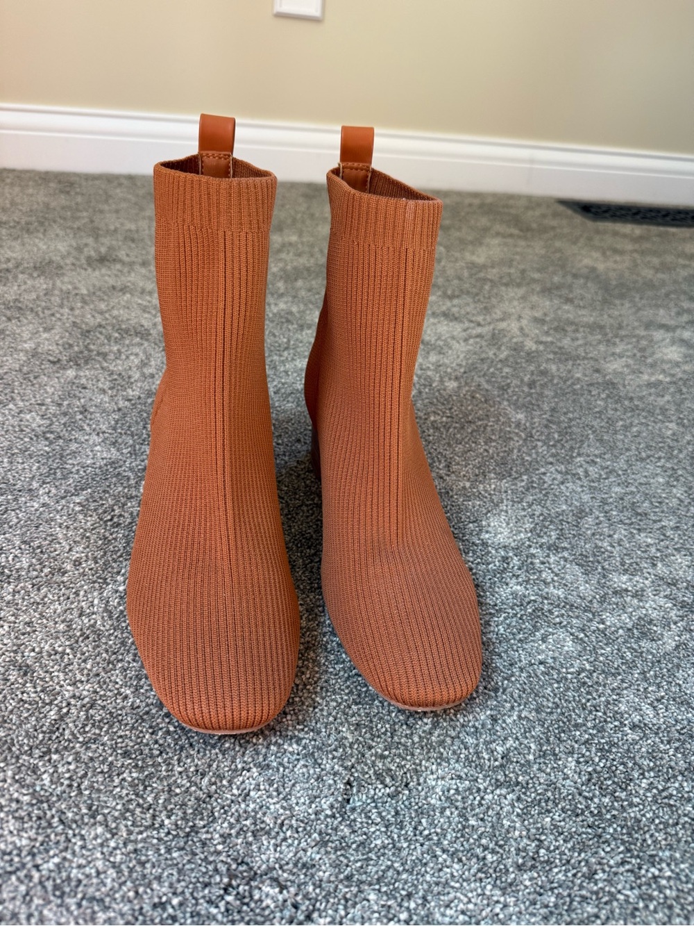 Joie Neely Ribbed Knit Sock Ankle Boots - Burnt Orange / Terracotta - Size 9M